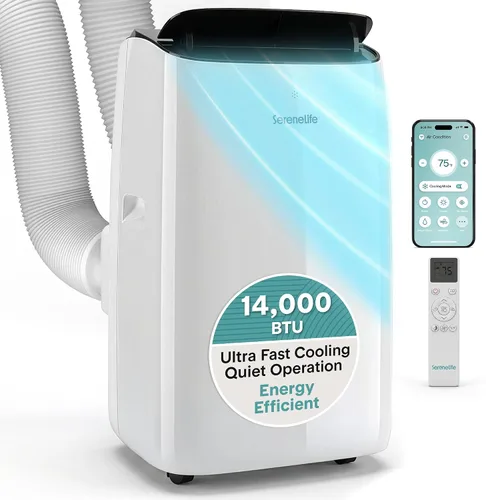 Vista 9 de SereneLife Aire acondicionado portátil de 8000 BTU con WIFI Enfriamiento 3 en 1, ventilador y deshumidificador Temporizador de 24 horas de hasta