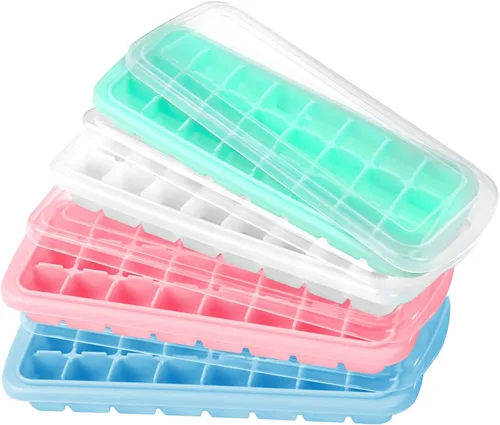 Vista 2 de Bandeja de cubitos de hielo, bandeja de hielo de silicona suave con tapa de polipropileno, bandejas flexibles para cubitos de hielo para congelador