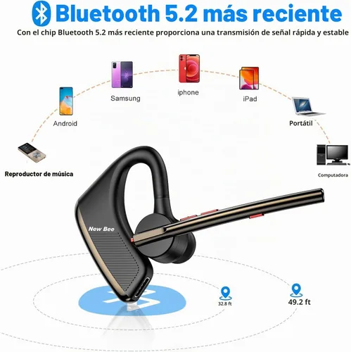 Vista 5 de New Bee Auricular Bluetooth V5.2 Auriculares Inalámbricos 24Hrs Talktime Negro