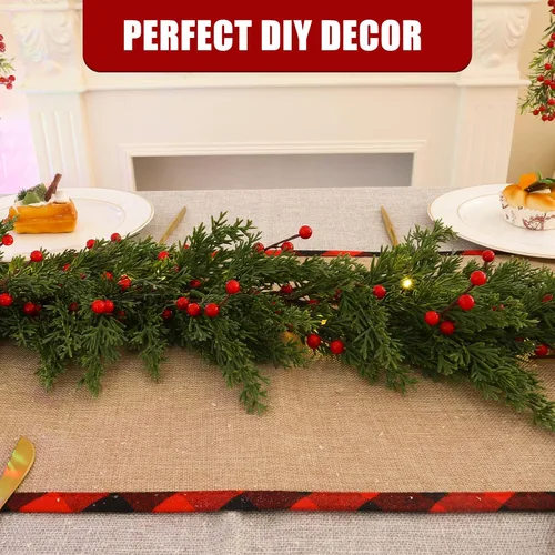 Vista 7 de Breeze Touch Guirnalda de Navidad de 6 pies con luces de cedro preiluminada, guirnalda de cedro realista para chimenea, barandilla de escaleras