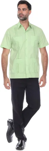 Vista 9 de Camisa Guayabera clásica con cuatro bolsillos para hombre, mezcla de polialgodón y manga corta