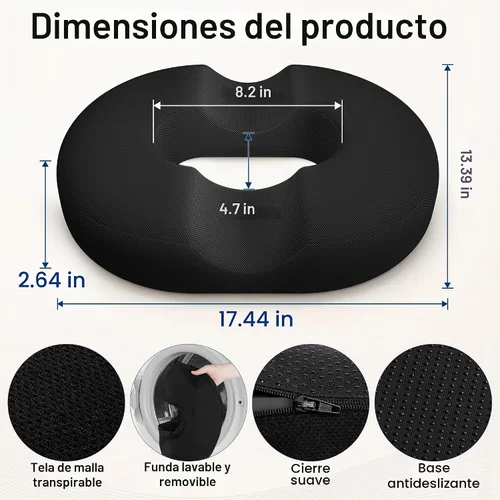 Vista 2 de Cojín de Asiento para Hemorroides en Forma de Dona Negro