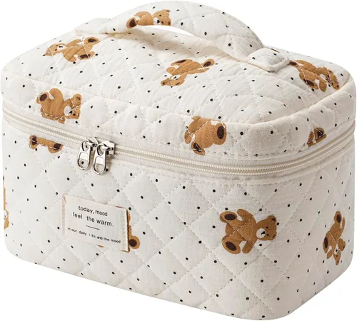Vista 19 de uekeboag - Bolsa de maquillaje grande de viaje acolchada para mujer, neceser de algodón con estampado floral, neceser con estampado floral