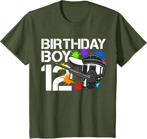 Vista 11 de 12th B-Day Paintball Birthday Party Boy 12 Year Old Funny T-Shirt, Negro