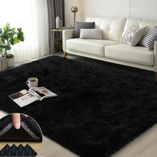 Vista 83 de Mugorn - Alfombras suaves y esponjosas de 2 x 3 pies para el hogar, alfombra pequeña con 4 mallas antideslizantes, color negro, 2 x 3 pies