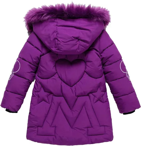 Vista 2 de Chaqueta cálida de invierno para niñas, rompevientos con capucha de piel suave, patrón de dibujos animados