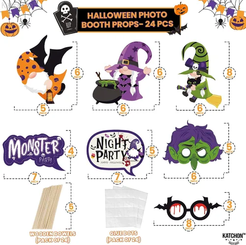 Vista 2 de KatchOn, Juego de accesorios para cabina de fotos de Halloween, paquete grande de 24, accesorios de fotos de Feliz Halloween para sesión de fotos