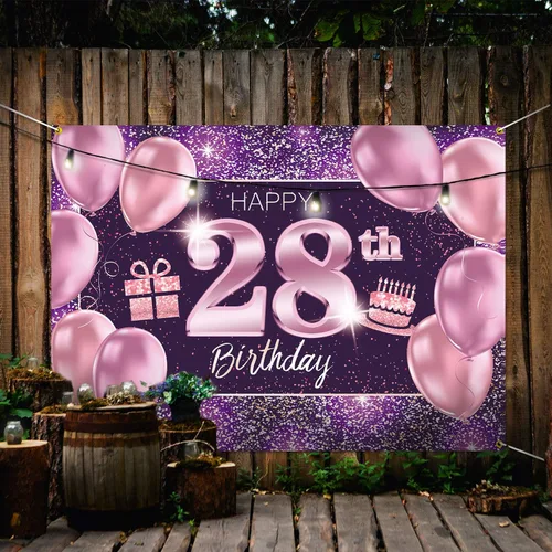 Vista 5 de pancarta grande rosa con texto en inglés “Happy Birthday