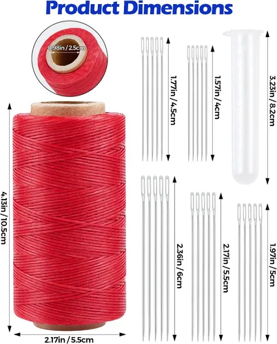 Vista 2 de Hilo encerado de costura para tapicería de cuero: PLANTIONAL 218 yardas 210D juego de cuerdas de cera con 25 agujas de coser grandes a mano, kit