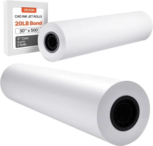 Vista 16 de VEVOR Papel de formato ancho, rollo de plotter de 24 pulgadas x 150 pies, 2 rollos de papel bond CAD con núcleo de 2 pulgadas, rollos de papel bond