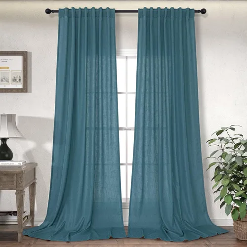 Vista 34 de DANCURTON Cortinas de lino para ventana, cocina moderna, dormitorio, ventanas pequeñas, 2 paneles con bolsillo con pestaña trasera, gruesas