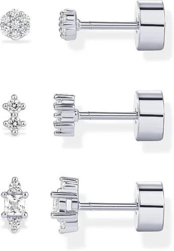 Vista 7 de PAVOI Dainty Flat Back Earrings for Women, 14K Gold Plated CZ Stud Piercing