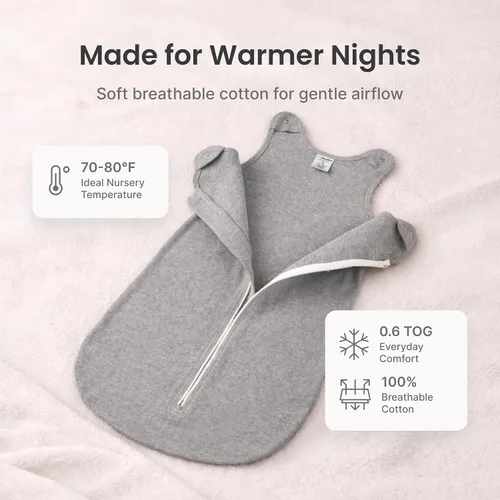 Vista 3 de Baby Deedee Sleep Nest Basic - Saco de dormir para bebé de 0.6 TOG de 0 a 6 meses, saco de dormir de algodón con broches de hombro patentados, manta