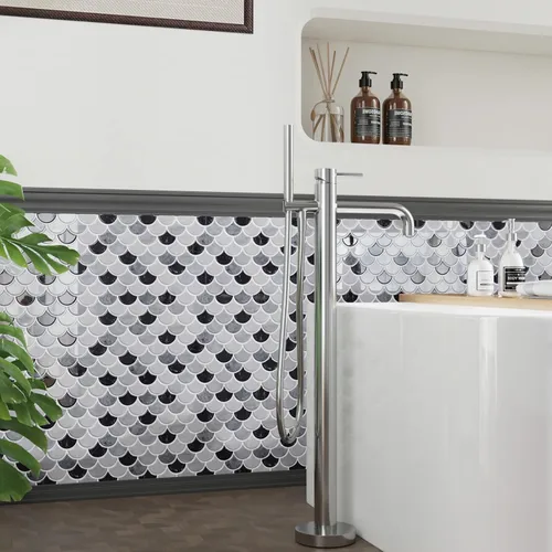 Vista 6 de CRE8TIVE 4 hojas de azulejos adhesivos para salpicaduras de cocina, azulejos adhesivos para salpicaduras en muro de 12 x 12 pulgadas, azulejos
