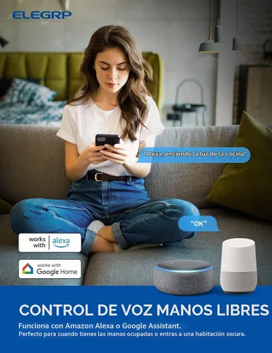 Vista 3 de ELEGRP - Interruptor de luz inteligente, interruptor de luz Wi-Fi de 2.4 GHz compatible con Alexa y Google Assistant, requiere cable neutro, control