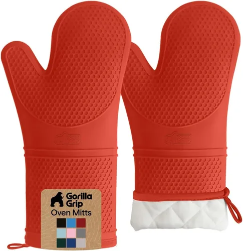 Vista 29 de GORILLA GRIP - Juego de guantes de horno de silicona suave sin BPA, guantes de cocina resistentes al calor e impermeables, forro de algodón grueso