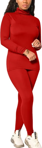 Vista 20 de Mokoru Conjunto deportivo de 2 piezas para mujer, camiseta de manga larga con cuello alto, pantalones de entrenamiento