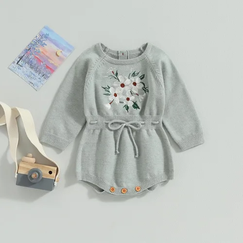 Vista 2 de ZAXARRA Suéter de bebé niña mameluco suéter de punto bordado flor sudadera mameluco ropa de otoño infantil