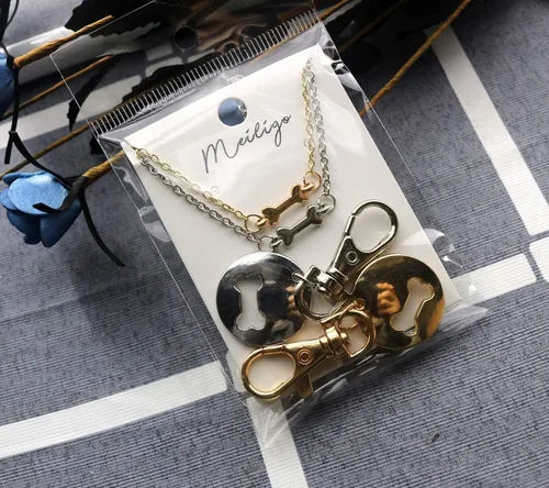 Vista 5 de Meiligo Fashion collar, llavero, oro y plata, mejores amigos, amistad, perro y dueño, cadena colgante 2 unidades haciendo juego