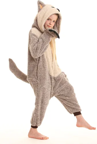 Vista 3 de DELEY Pijama unisex de una pieza para adultos, pijamas de animales para Halloween, disfraz de cosplay para niños, mujeres y hombres