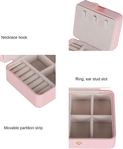 Vista 2 de Germer Caja de almacenamiento para collares, joyero ligero para aretes para anillo (rosa)