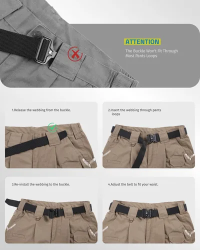 Vista 5 de FAIRWIN Cinturón Táctico, Estilo Militar Webbing Riggers Web Gun Belt con Hebilla de Metal de Liberación Rápida de Servicio Pesado