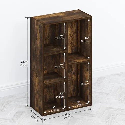 Vista 2 de Furinno TOMI - Estantería reversible de 5 cubos, 9.4 x 19.5 x 31.5 pulgadas, para sala de estar, dormitorio, oficina en casa, pino ámbar
