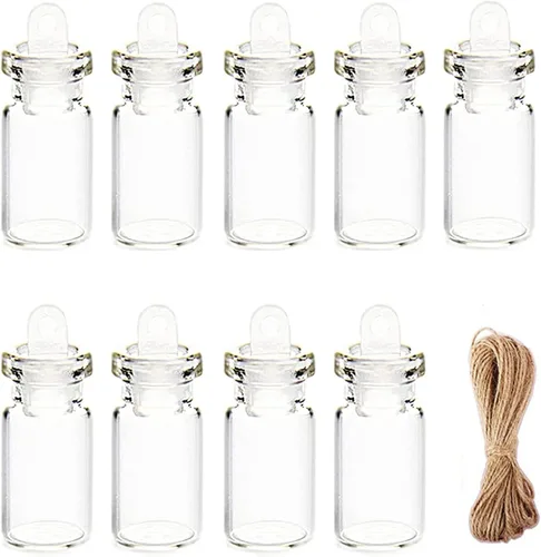 Vista 9 de 100 botellas pequeñas de vidrio de 0.0 fl oz con tapón de plástico de 65.6 ft cordeles transparentes pequeños frascos de vidrio pequeños frascos