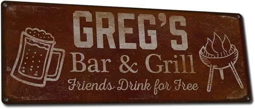 Vista 95 de Adam's Bar and Grill Friends Drink for Free, cartel de aluminio de 5.75 x 15.5 pulgadas, accesorios personalizados para bar y decoración de pared