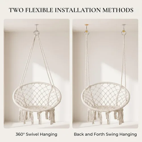 Vista 13 de Silla colgante de macramé para dormitorio, hamaca columpio para interiores