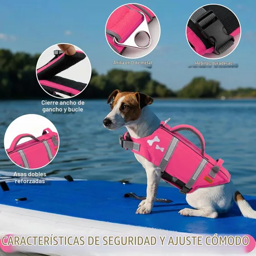 Vista 2 de EMUST Chalecos salvavidas para perros, chaleco flotante para canotaje con 2 Brillante rosa