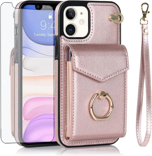 Vista 7 de Asuwish Funda de teléfono para iPhone 11 6.1 con protector de pantalla de vidrio templado y anillo de bloqueo RFID, accesorios para celulares