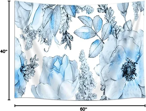 Vista 7 de SAOLUIS Tapiz floral, tapiz de flores azules, tapiz estético floral de acuarela, tapiz floral de poliéster, flores bohemias para colgar en la pared
