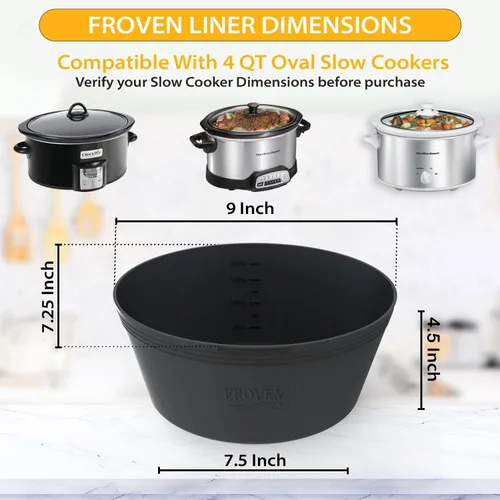 Vista 2 de FROVEN Forros de silicona para olla de cocción lenta de 4-4.5 cuartos, ovalados – Reutilizables, acolchados, con peso y resistentes. Compatibles