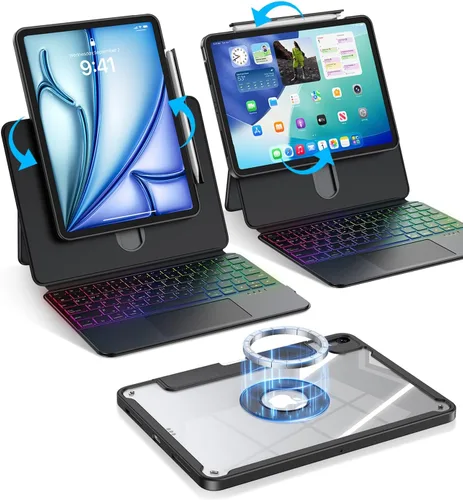Vista 16 de Blosomeet Magnetic iPad A16 11th/10th Generation Case with Keyboard, Clear Splitfolio Detachable Cover, Up-Down Liftable, Adjustable Stand, 7