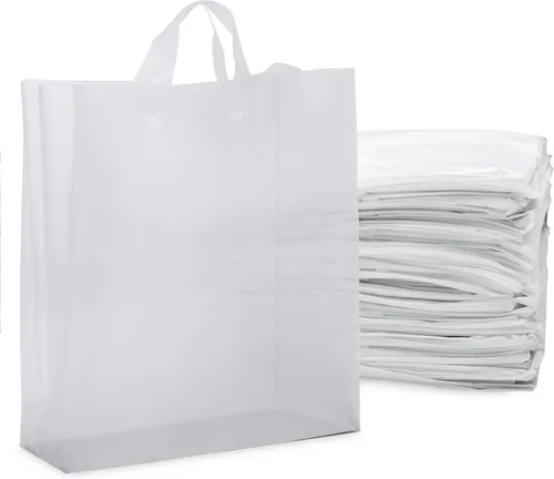 Vista 13 de Prime Line Packaging Bolsas de regalo esmeriladas con asas, 10 x 5 x 13 Blanco
