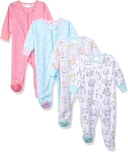 Vista 2 de Onesies - Paquete de 4 pijamas con piecitos para bebés y niñas pequeñas