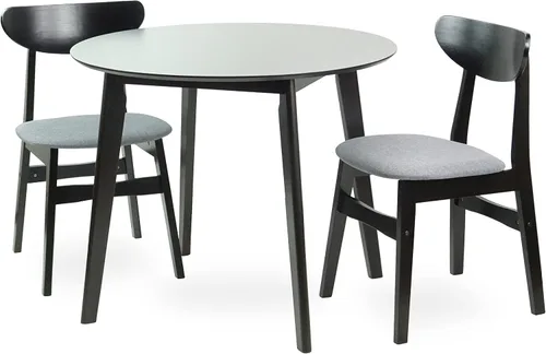 Vista 6 de Juego de 3 mesas redondas de cocina y 2 sillas laterales Yumiko de madera maciza con asiento acolchado