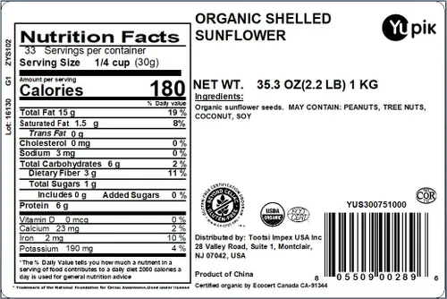 Vista 2 de Yupik Semillas de girasol orgánicas crudas sin cáscara, 2.2 lb (paquete de 2)
