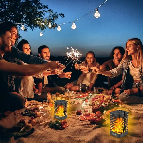 Vista 7 de Solar llama para colgar luces al aire última intervensión Linternas solares de luz IP55 impermeable con 75 LEDs bailando ojearlas efecto para jardín