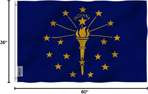 Vista 7 de Anley Fly Breeze - Bandera del estado de Indiana de 3 x 5 pies, color vivo y a prueba de decoloración, cabecera de lona y doble costura, banderas
