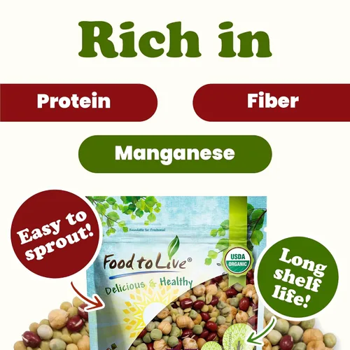 Vista 7 de Food to Live Mezcla orgánica crujiente de granos germinantes, 8 onzas sin OMG, Kosher, no irradiados, veganos, crudos, secos, a granel, guisantes