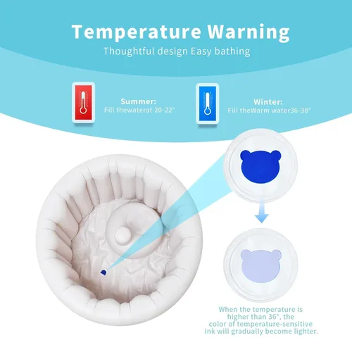 Vista 7 de Bañera inflable portátil para bebés de 6 meses en adelante, piscina plegable para bebés con base antideslizante y asiento de apoyo suave, ideal