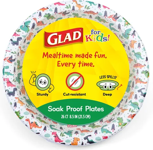 Vista 9 de Glad Platos de papel desechables con diseño de dinosaurio para niños, 7 pulgadas, platos de papel para niños a prueba de remojo y aptos