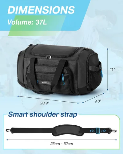 Vista 6 de BAGSMART Bolsa de gimnasio para hombres y mujeres, bolsa de viaje deportiva con compartimento para zapatos y bolsillo húmedo, bolsa de transporte