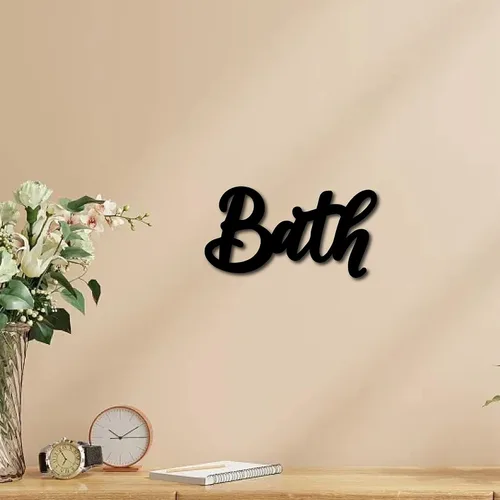 Vista 7 de CREATCABIN Letrero de madera para baño, decoración de baño, letras negras cortadas con láser, arte de pared rústico sin terminar, decoración Hogar