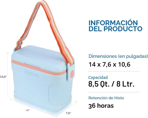 Vista 5 de Pinnacle 8.5Qt Mini Cooler – 14 x 7.6 x 10.6In Ice Box with Smart Divider, Locking Lid, Adjustable Shoulder Strap – Insulated Picnic Basket Beach