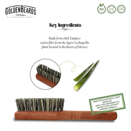 Vista 3 de Golden Beards - Cepillo vegano para barba – Mango de bambú y cerdas a base de plantas – Cepillo ecológico para el cuidado de la barba para hombres