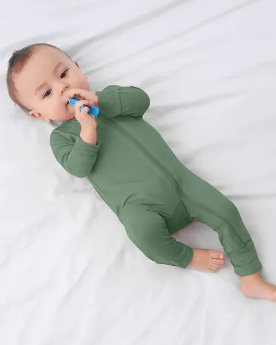 Vista 6 de GUISBY Pijama de bambú sin pies para bebé con mitones, manga larga con cremallera, se adapta cómodamente a los que duermen, paquete de 4