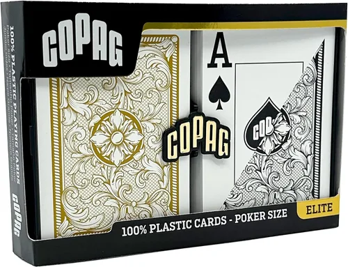 Vista 2 de Copag Legacy Design - Cartas de juego de 100% plástico, tamaño póker, índice Jumbo, juego doble negro/dorado